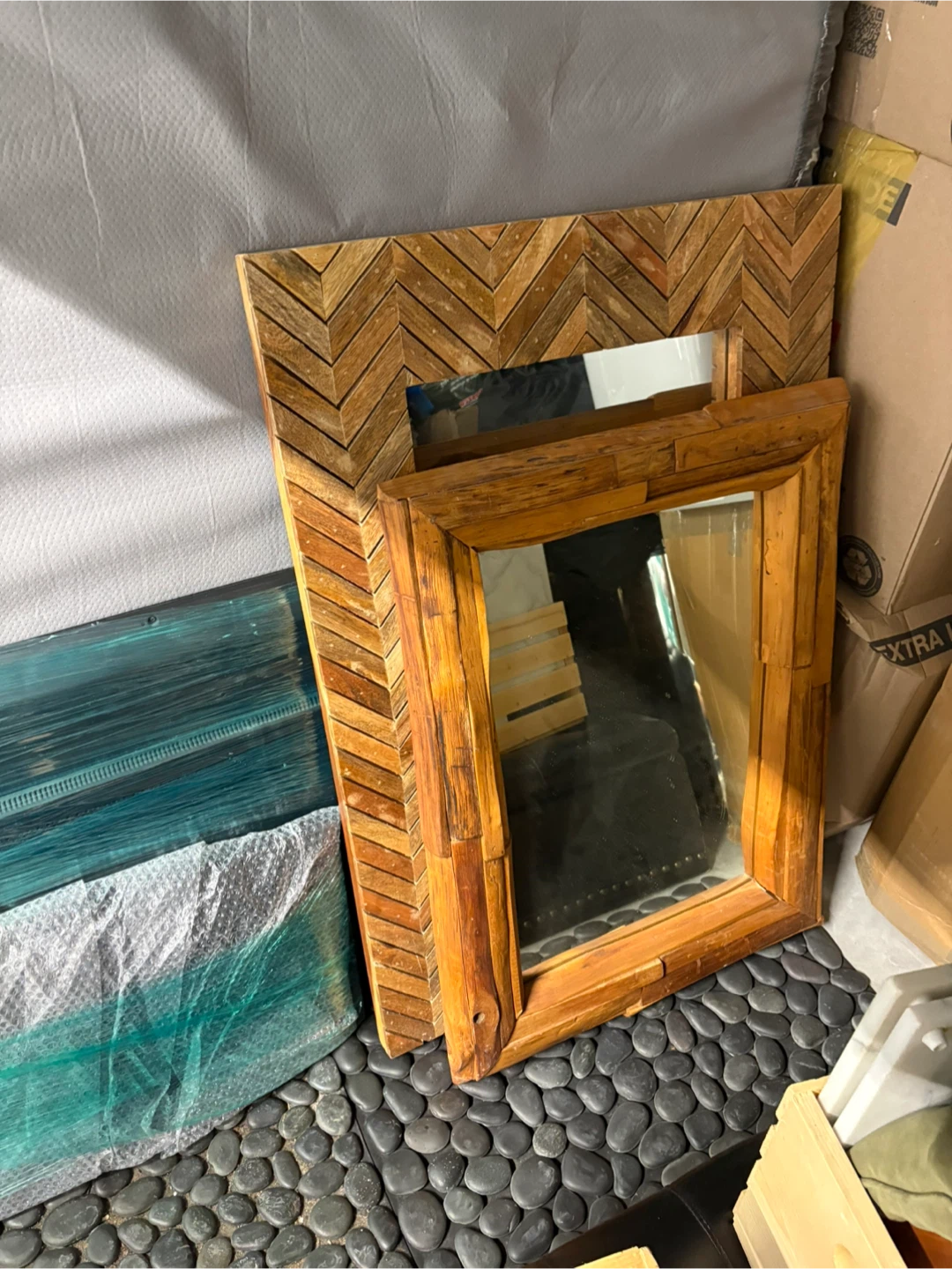 Set of 2 Decorative Teak Wooden Mirrors - photo 2