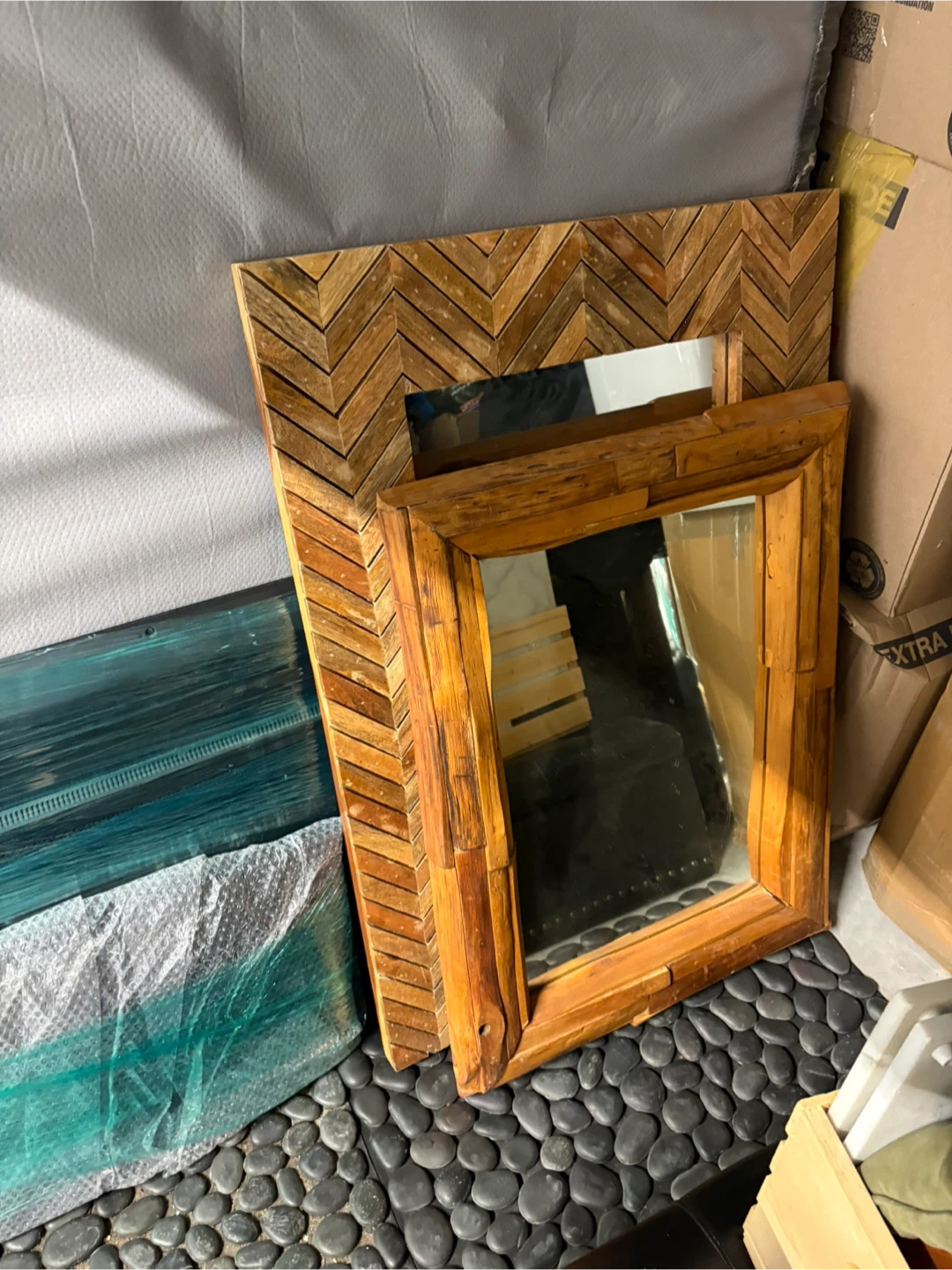 Set of 2 Decorative Teak Wooden Mirrors