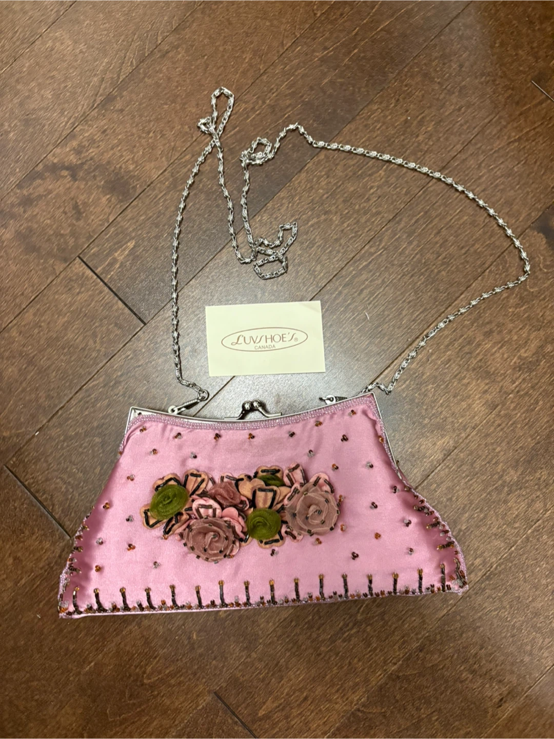 LuvShoes Pink Beaded Clutch Purse with Chain