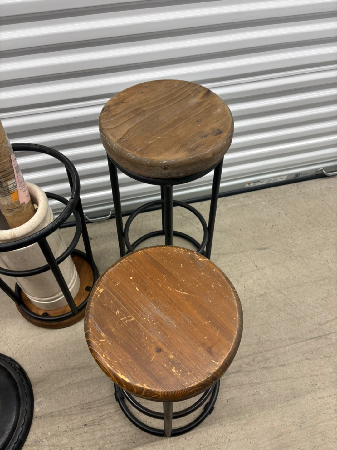 Mixed Set of 4 Industrial Style Bar Stools with Wooden Seats