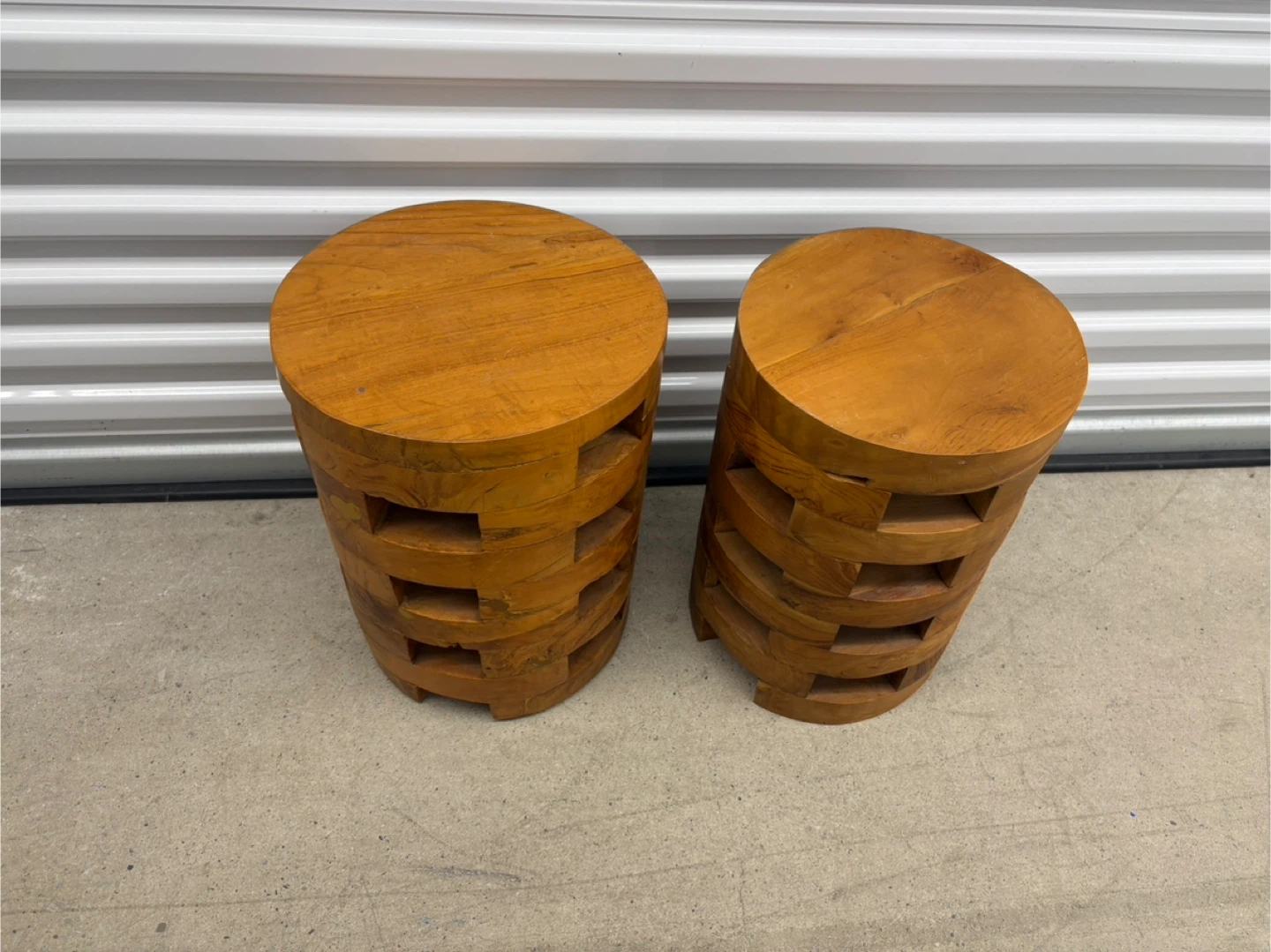 Set of 2 Indonesian Teak Stools