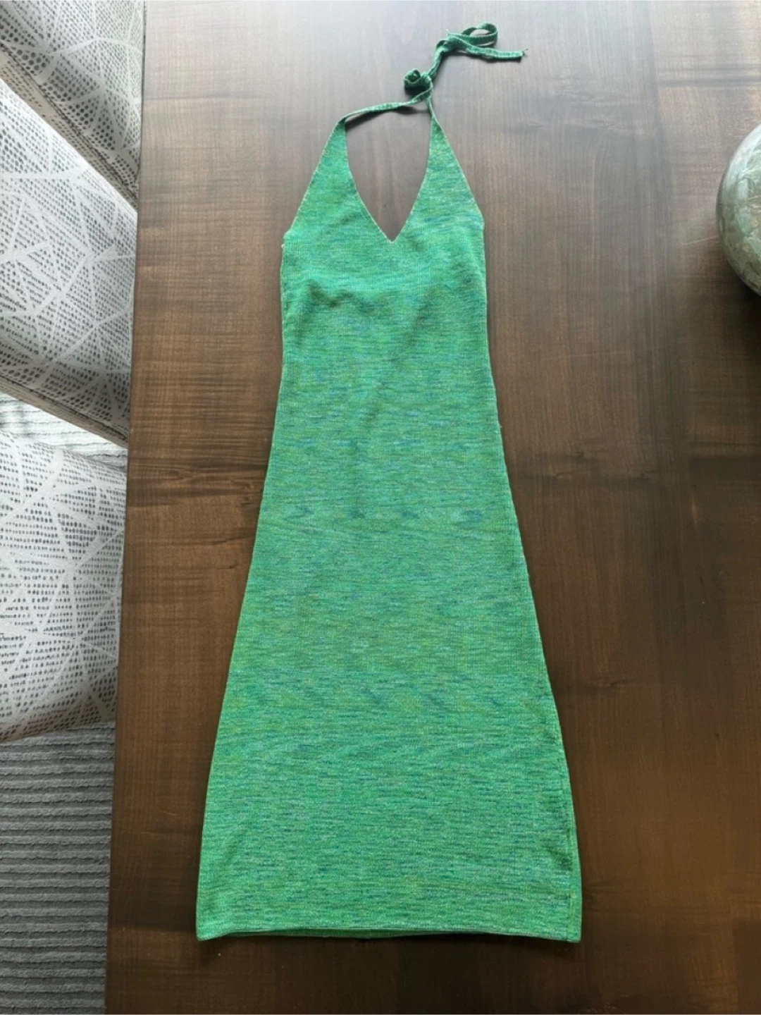 Green Halter Neck Knit Dress