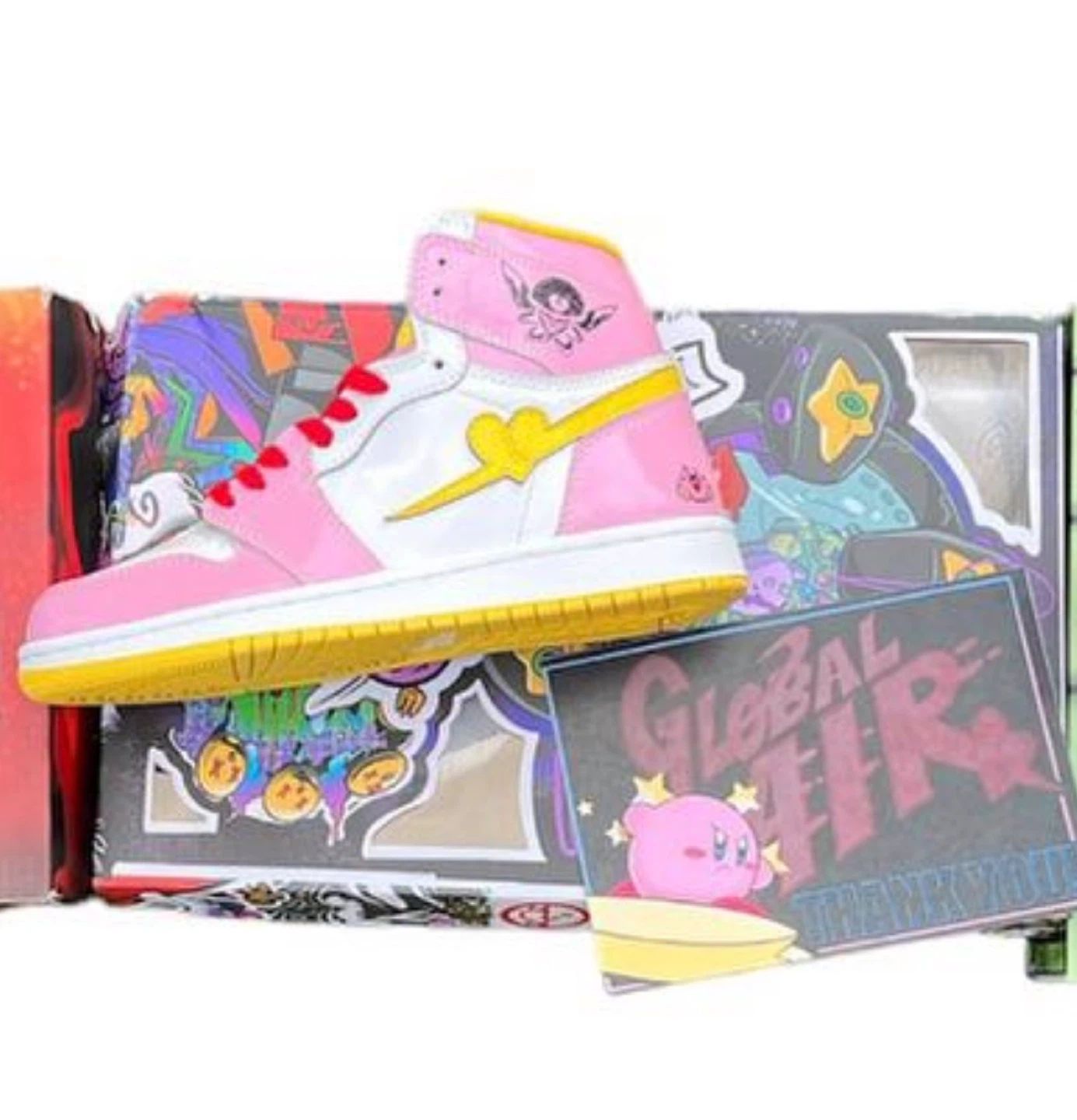 Pink and White High-Top Sneakers with Yellow Heart - photo 3