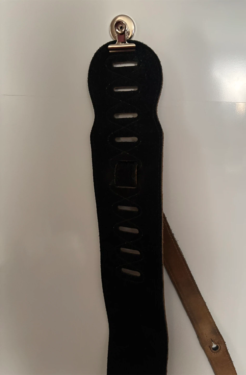 Black Suede Guitar Strap with Leather Backing - photo 2
