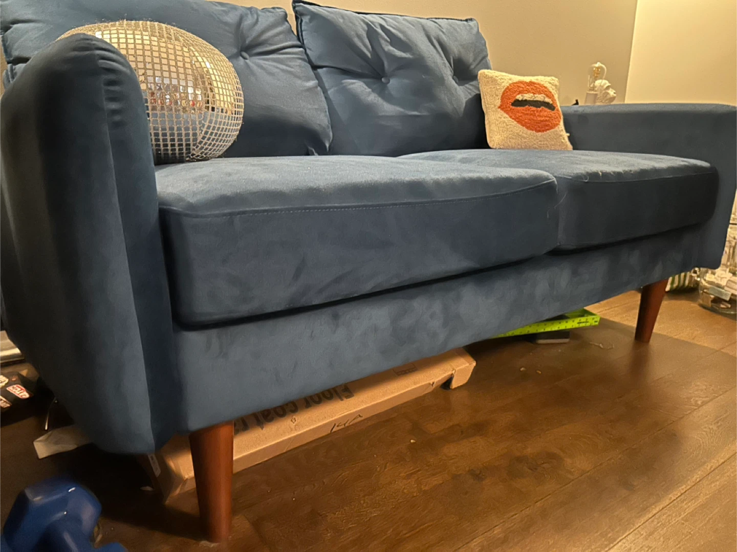 Blue Velvet Loveseat Sofa - photo 2