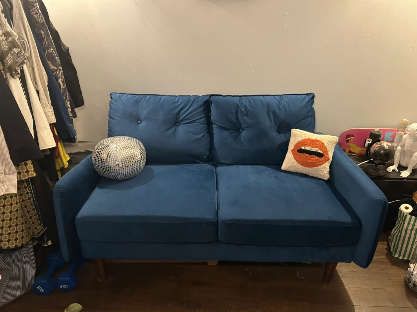 Blue Velvet Loveseat Sofa