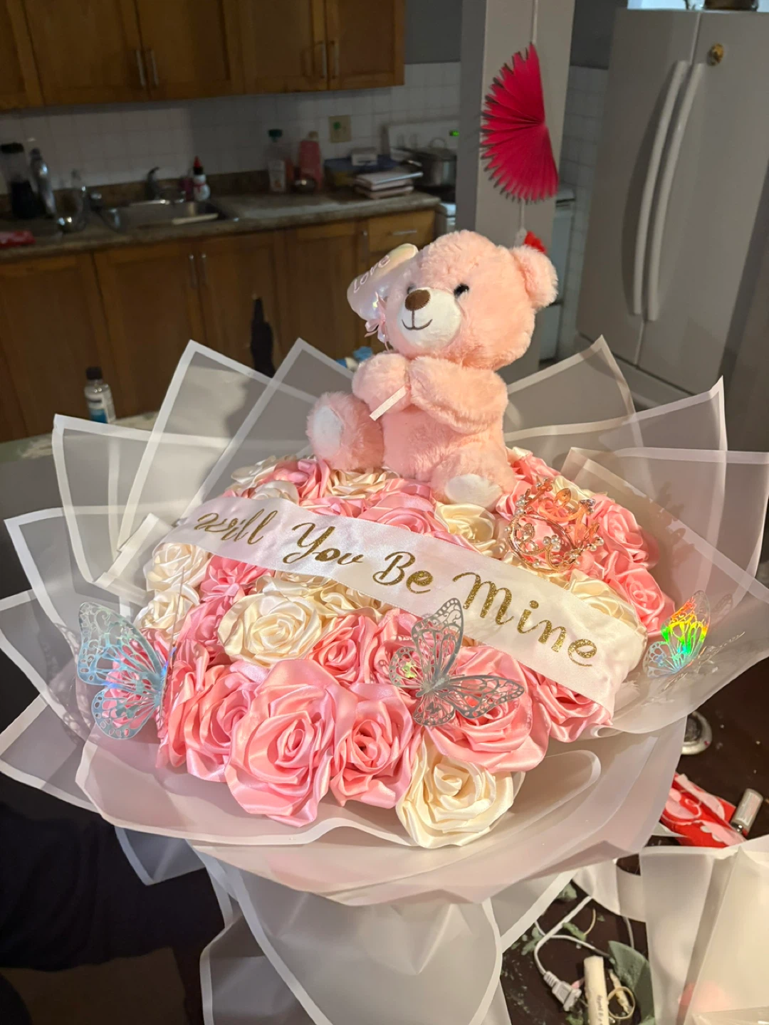 Pink Teddy Bear "Will You Be Mine" Rose Bouquet - photo 2