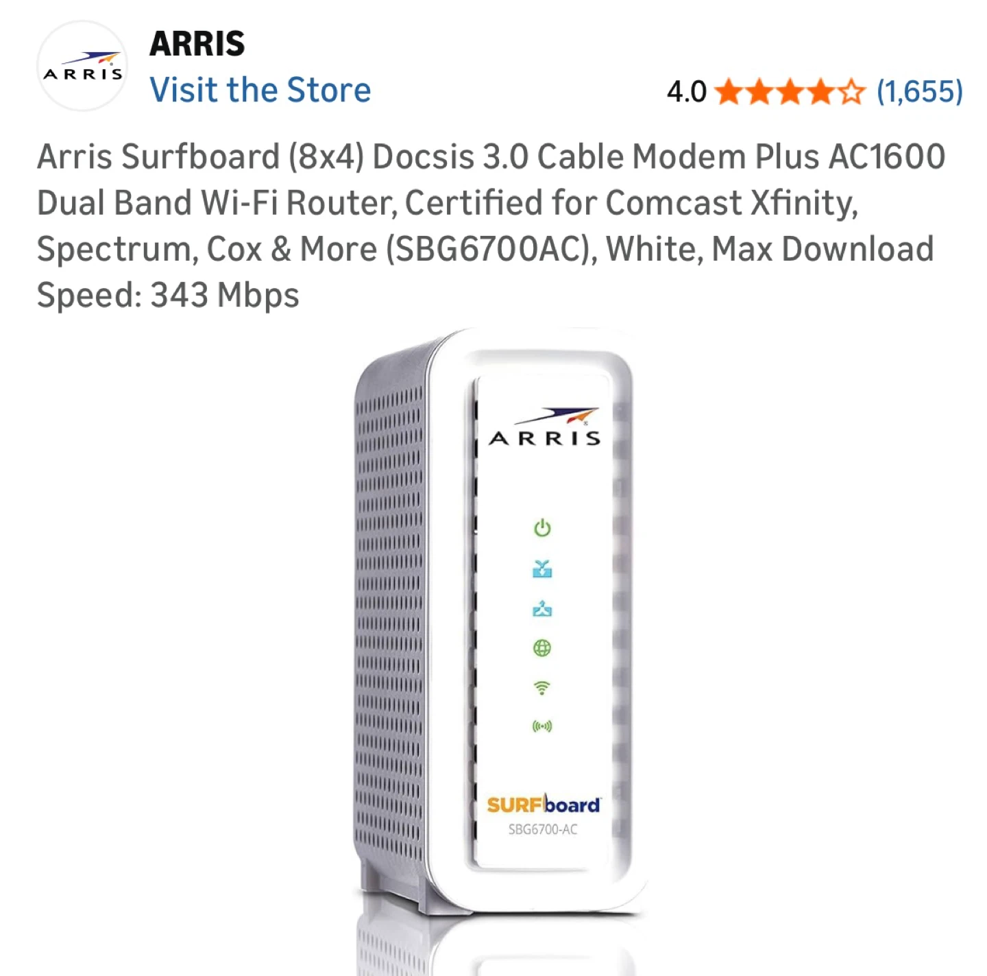Arris SURFboard SBG6700-AC DOCSIS 3.0 Cable Modem WiFi Router