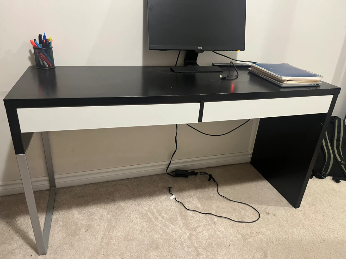 Black and White Desk with Two Drawers
