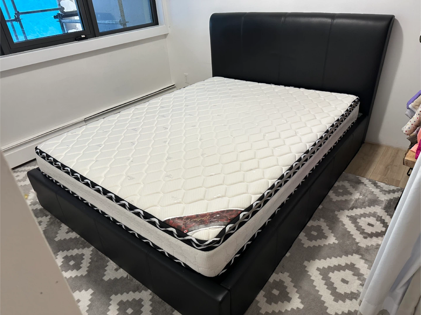 Black Faux Leather Queen Size Bed Frame with Mattress