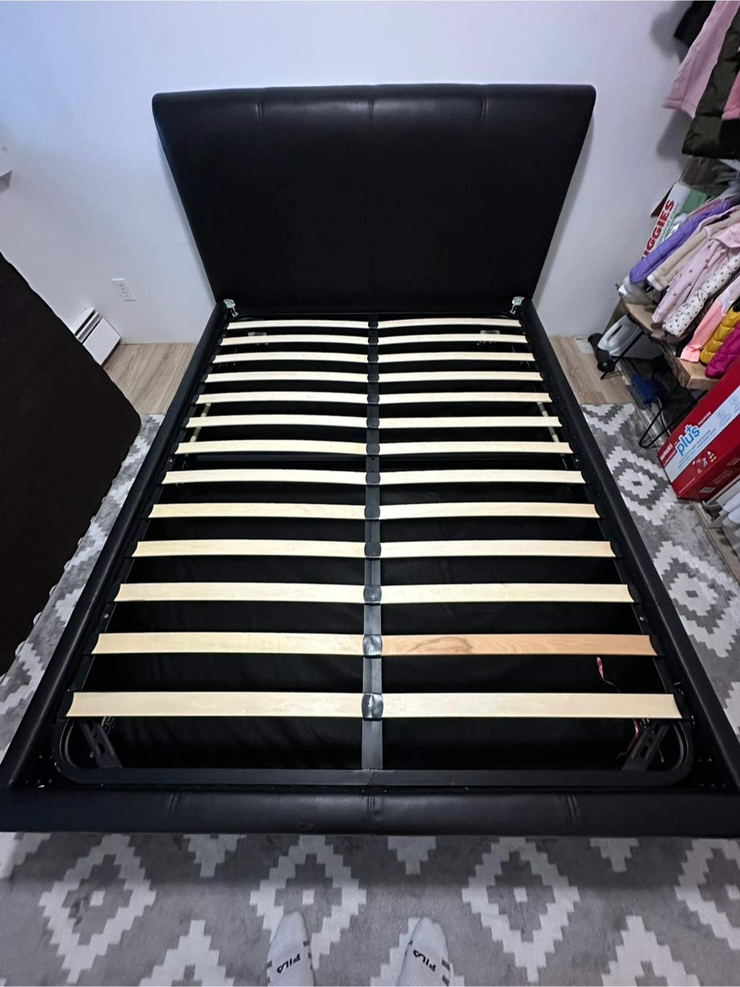 Black Faux Leather Queen Size Bed Frame with Mattress - photo 2