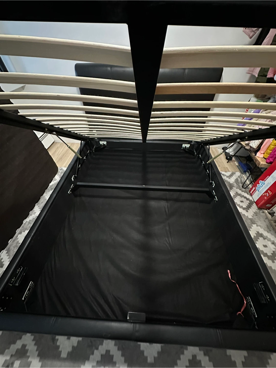 Black Faux Leather Queen Size Bed Frame with Mattress - photo 3