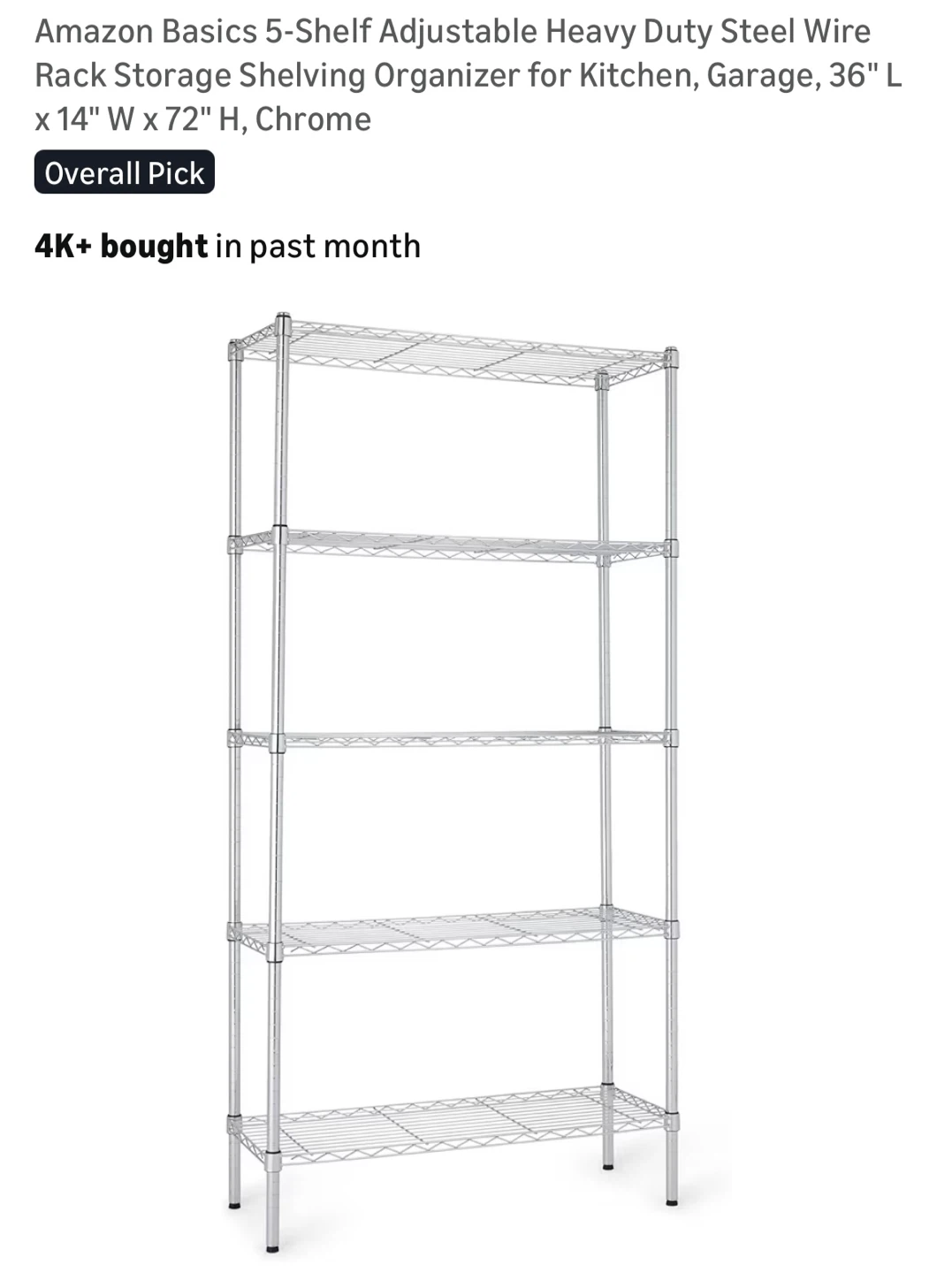 5-Shelf Adjustable Steel Wire Shelving Organiser