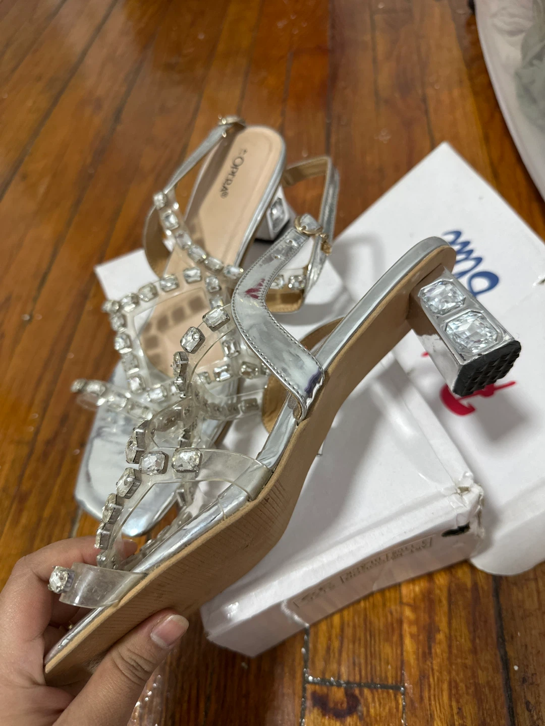 Silver Opera Embellished Block Heel Sandals - Size 41 - photo 2