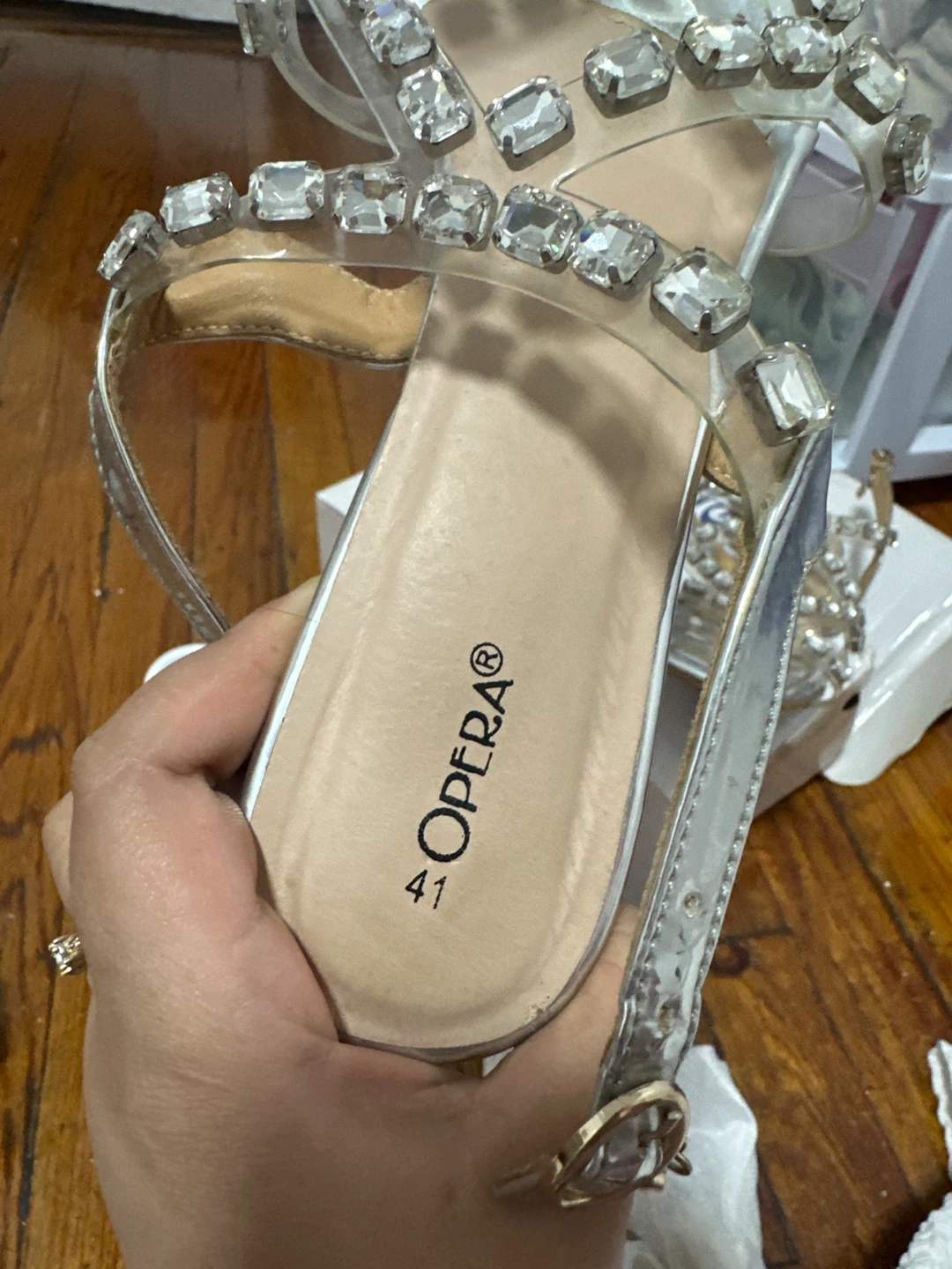 Silver Opera Embellished Block Heel Sandals - Size 41 - photo 4