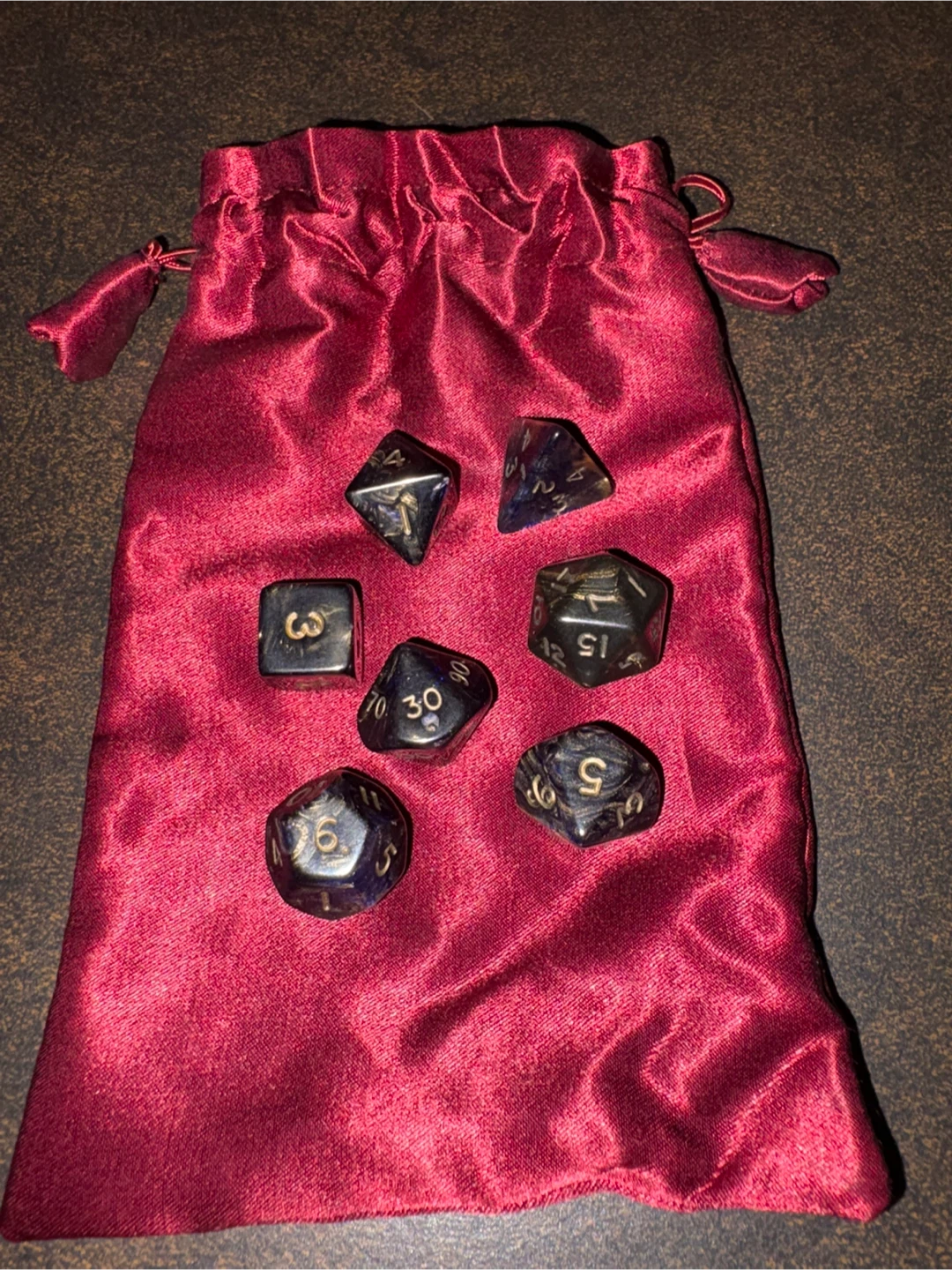 Polyhedral Dice Set with Red Pouch