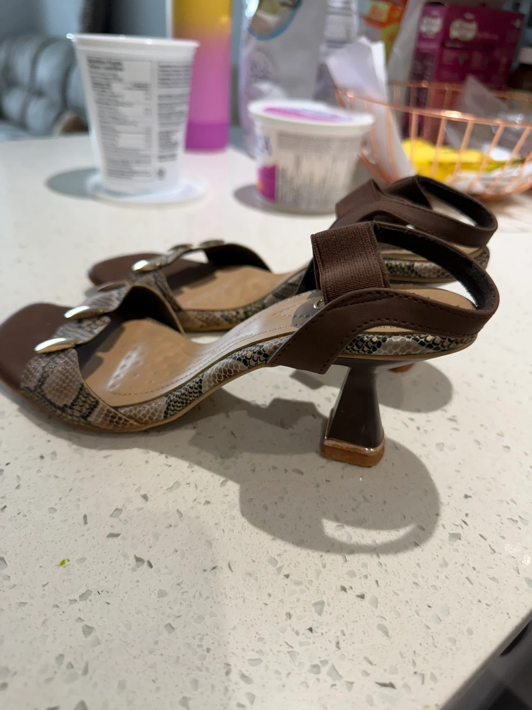 Brown Snake Print Block Heel Sandals - photo 2