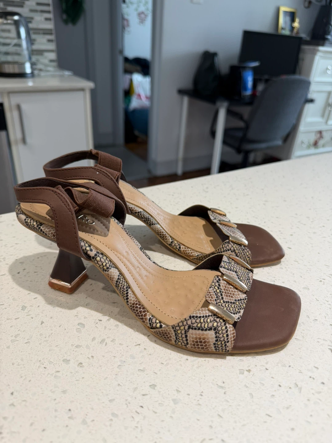 Brown Snake Print Block Heel Sandals - photo 4