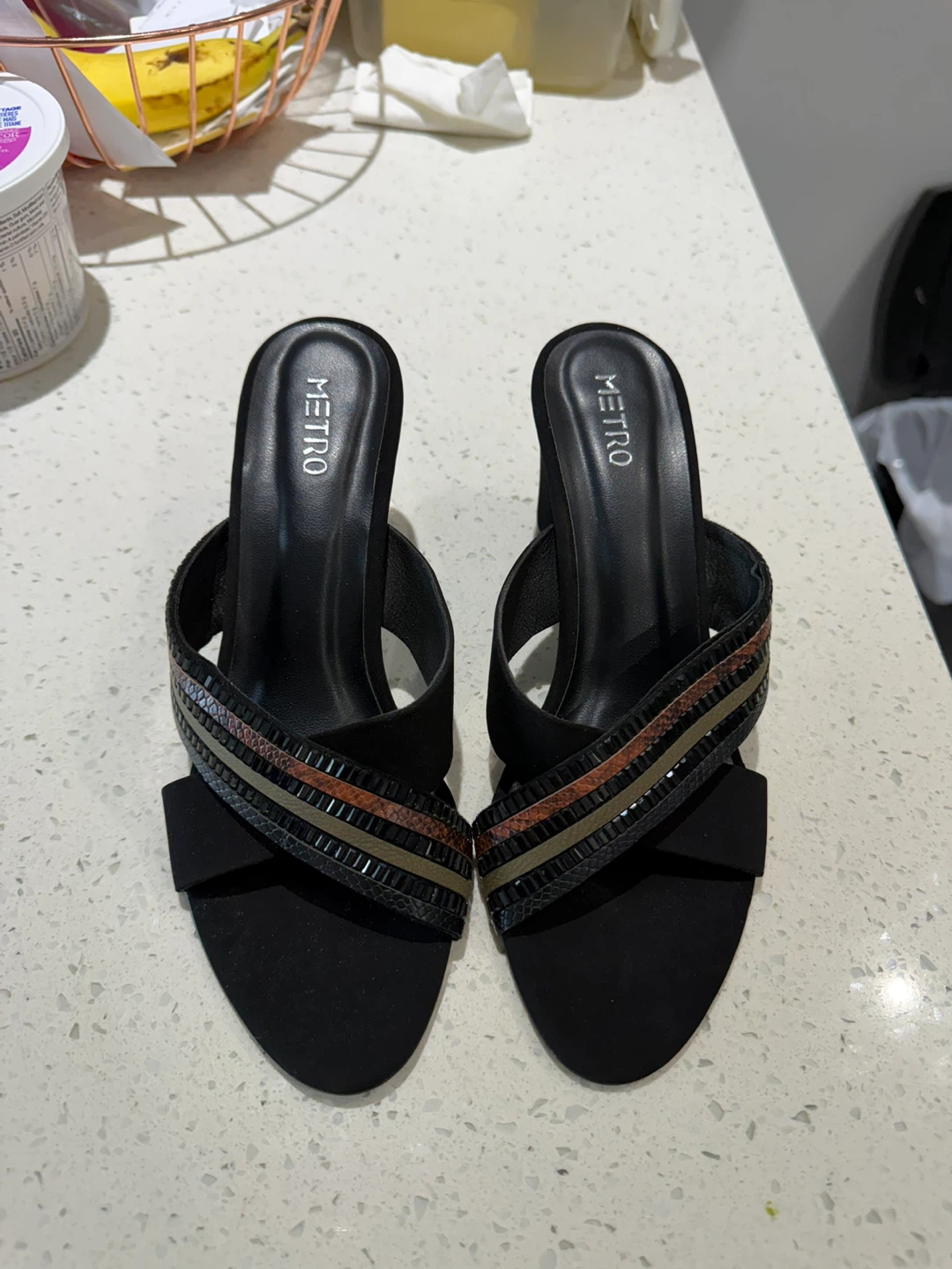 METRO Women's Black Mules with Embellished Strap