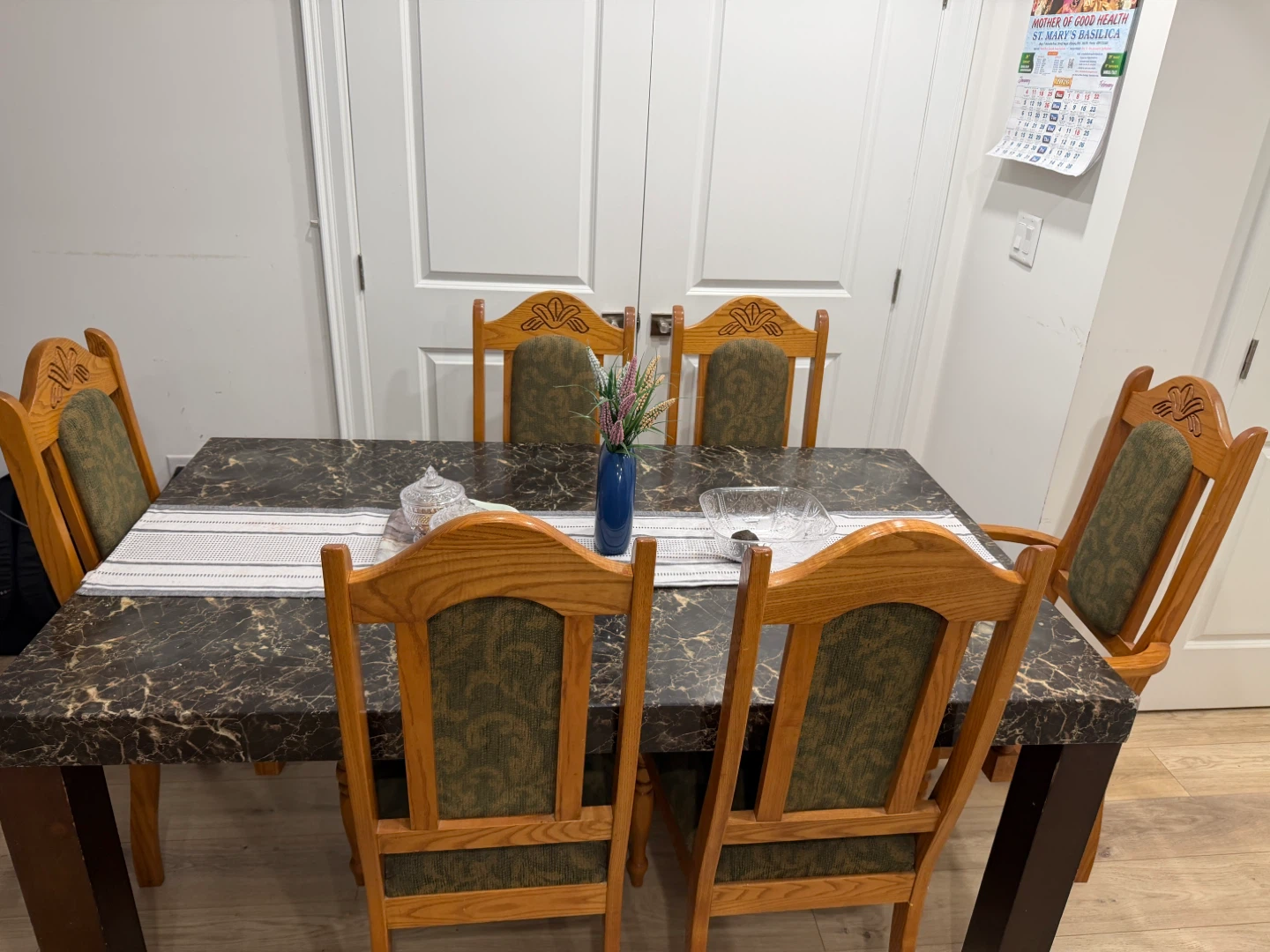 Marble Top wooden Dining Table with 6 Chairs