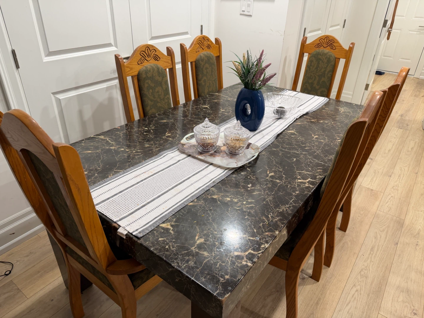 Marble Top wooden Dining Table with 6 Chairs - photo 2