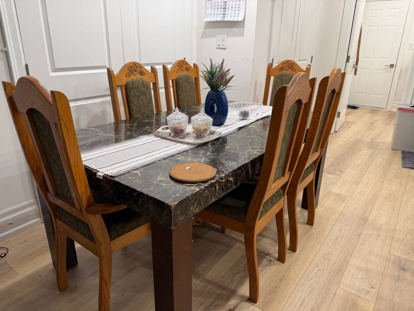 Marble Top wooden Dining Table with 6 Chairs - photo 3