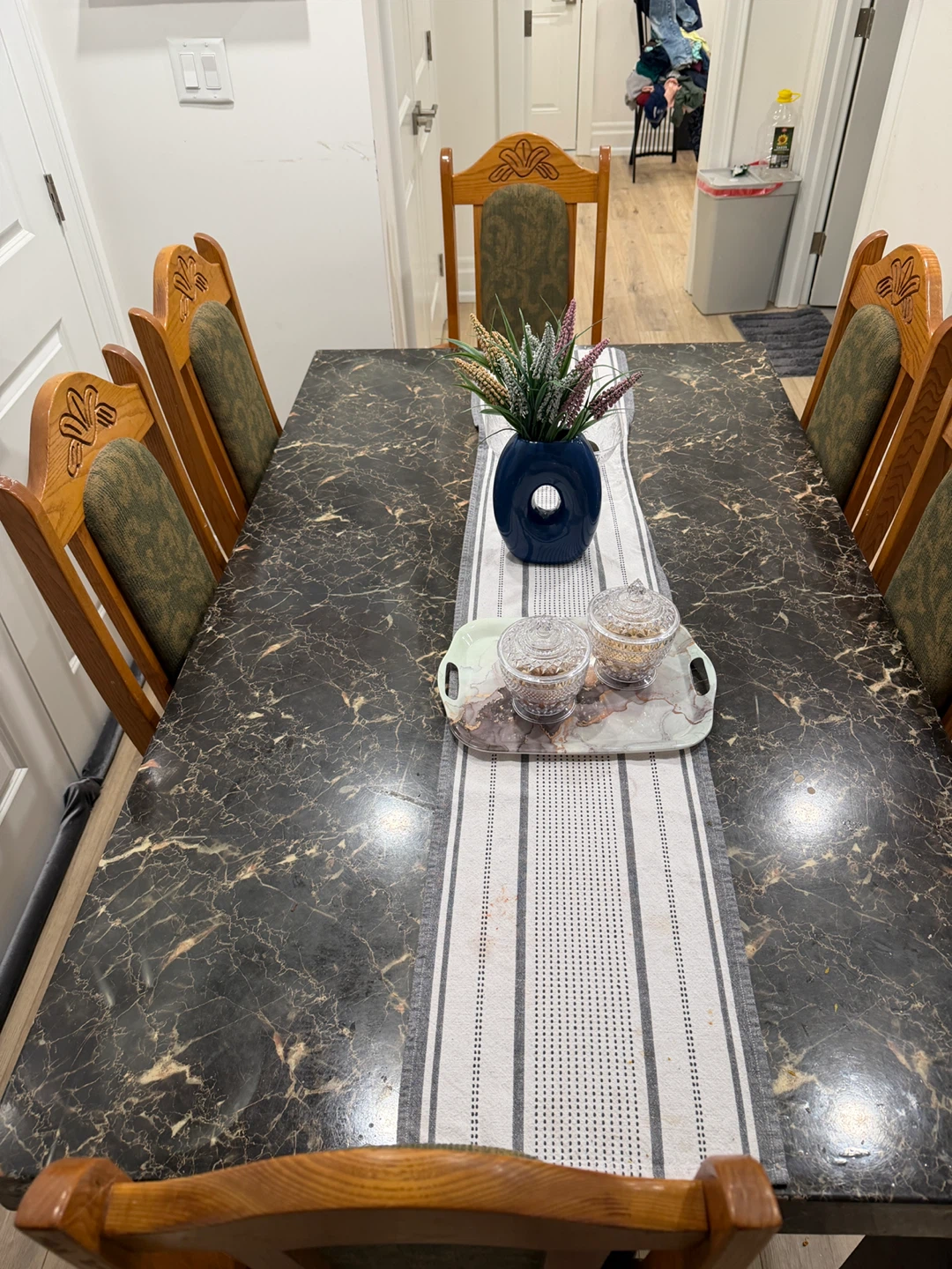 Marble Top wooden Dining Table with 6 Chairs - photo 4