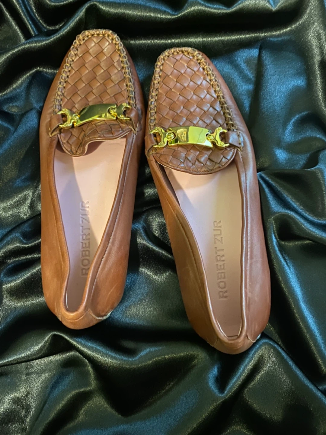 Robert Zur Brown Leather Woven Loafers with Gold Buckle - photo 4