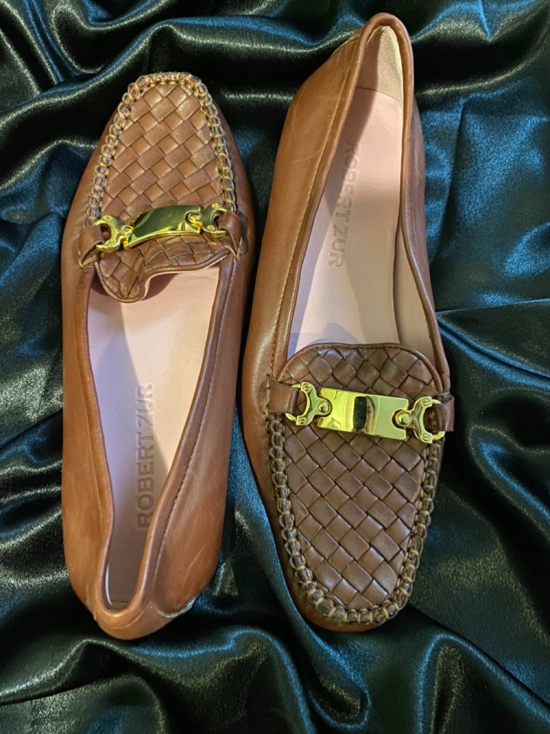 Robert Zur Brown Leather Woven Loafers with Gold Buckle - photo 3