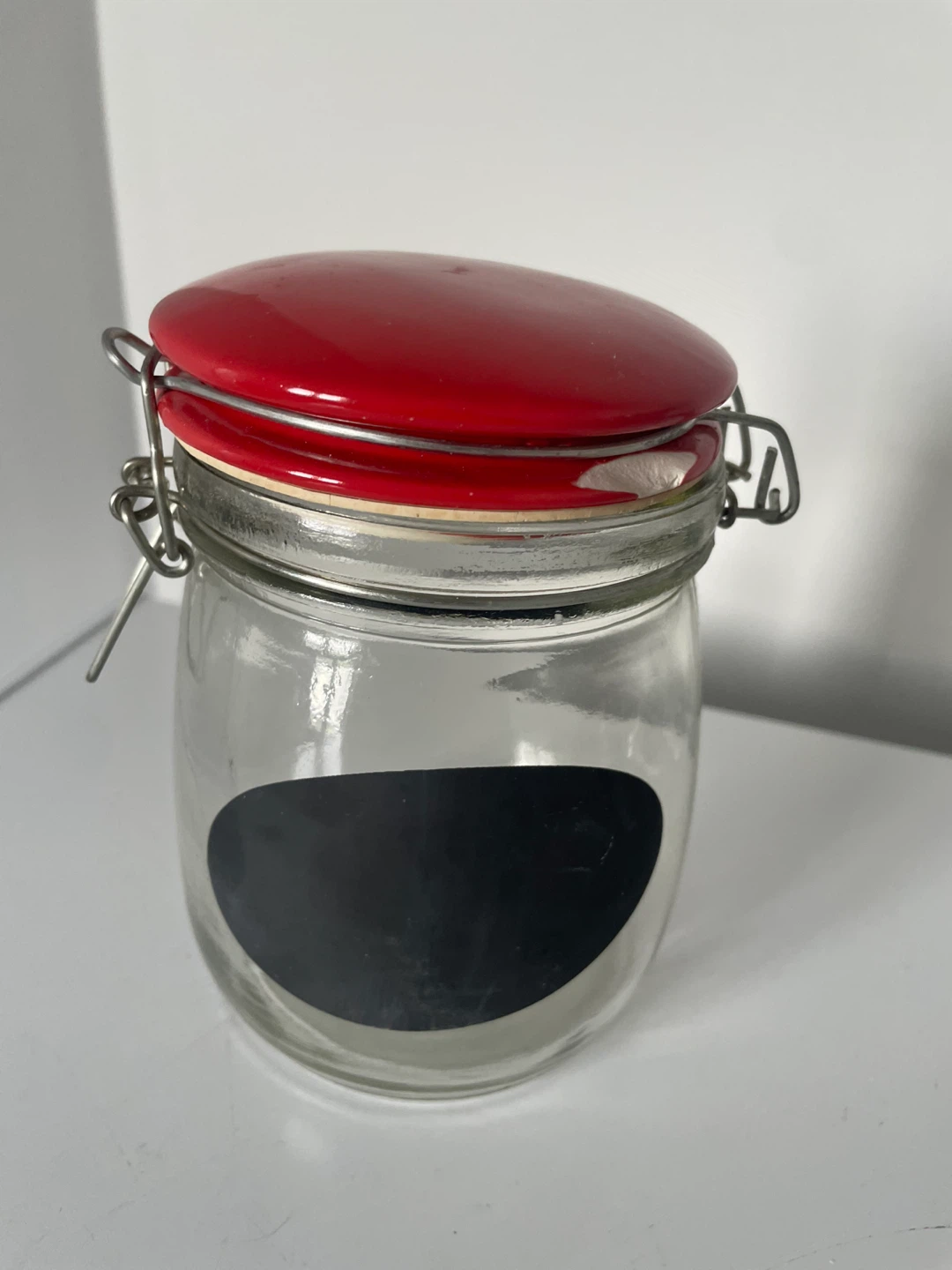 🥕Glass Storage Jar with Red Lid and Chalkboard Label