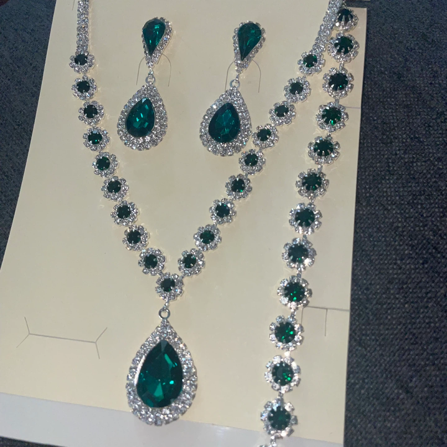 Rhinestone Necklace, Earrings, and Bracelet Set
