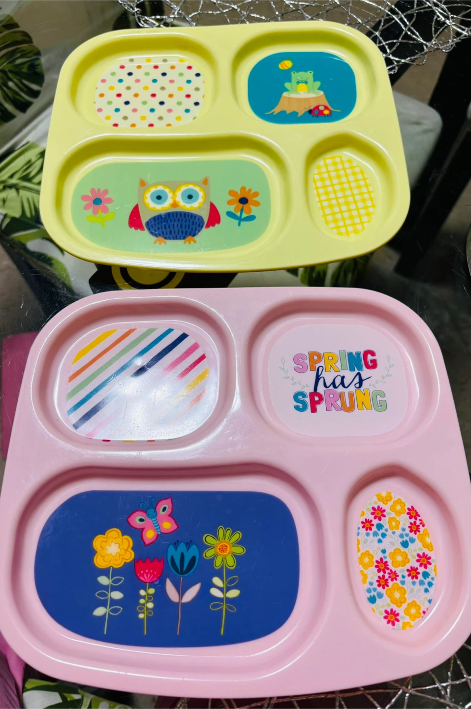Set of 2 Divided Plates - Pink & Yellow