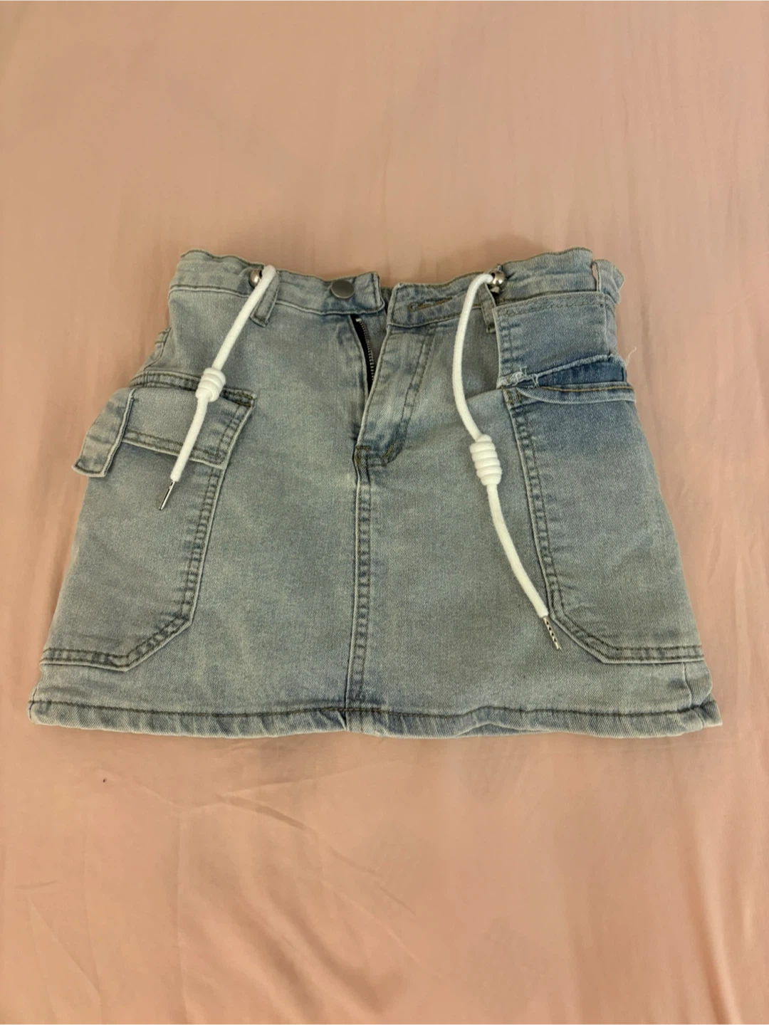 2xs kids LLight Wash Denim Cargo Mini Skirt