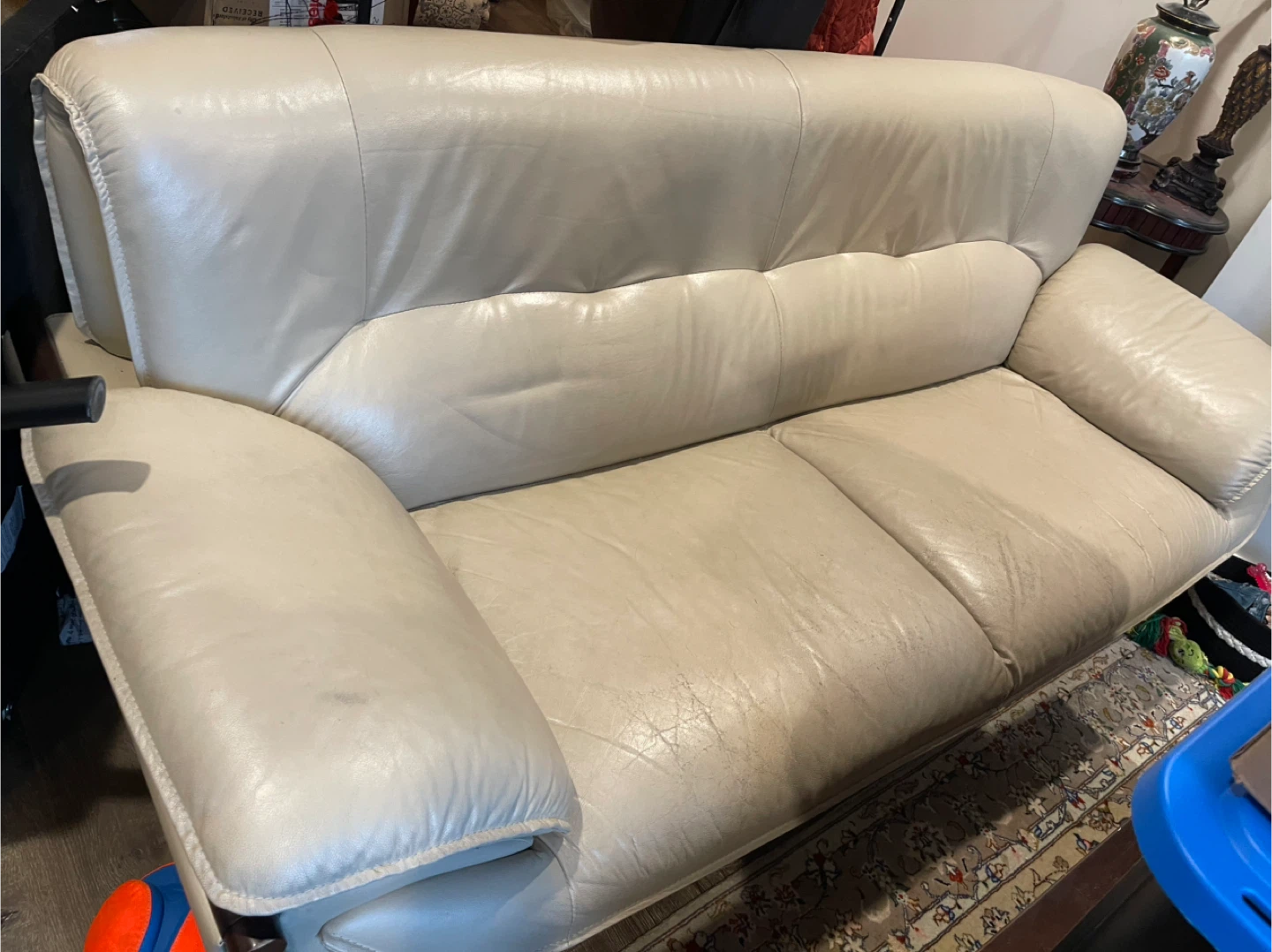 Cream Leather Sofa - photo 2