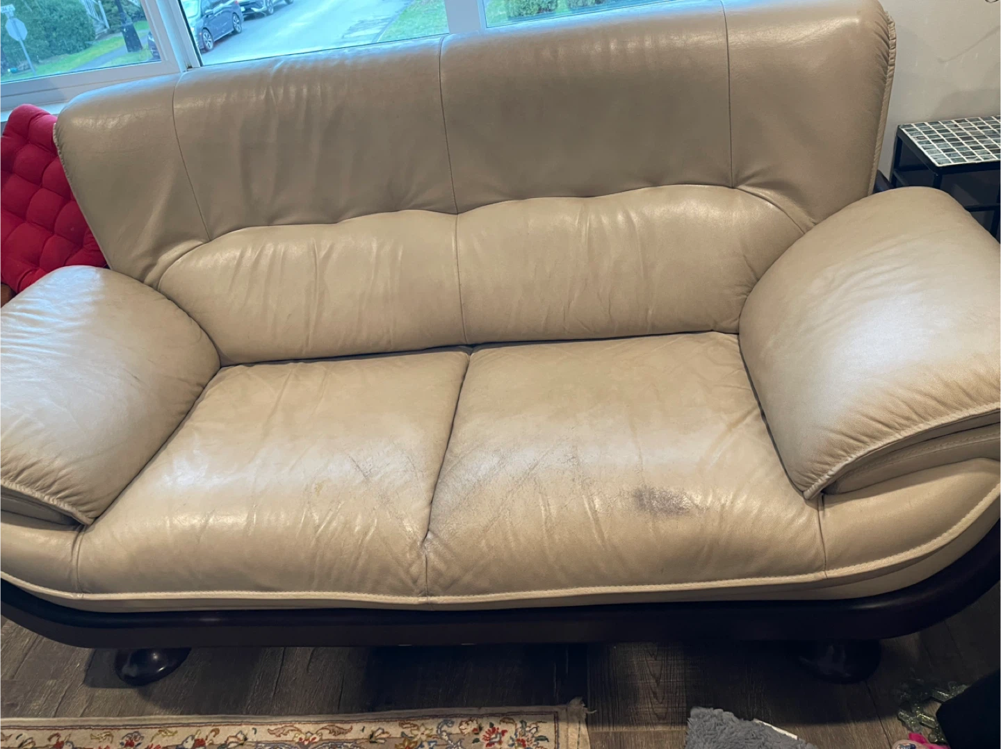 Cream Leather Sofa - photo 3