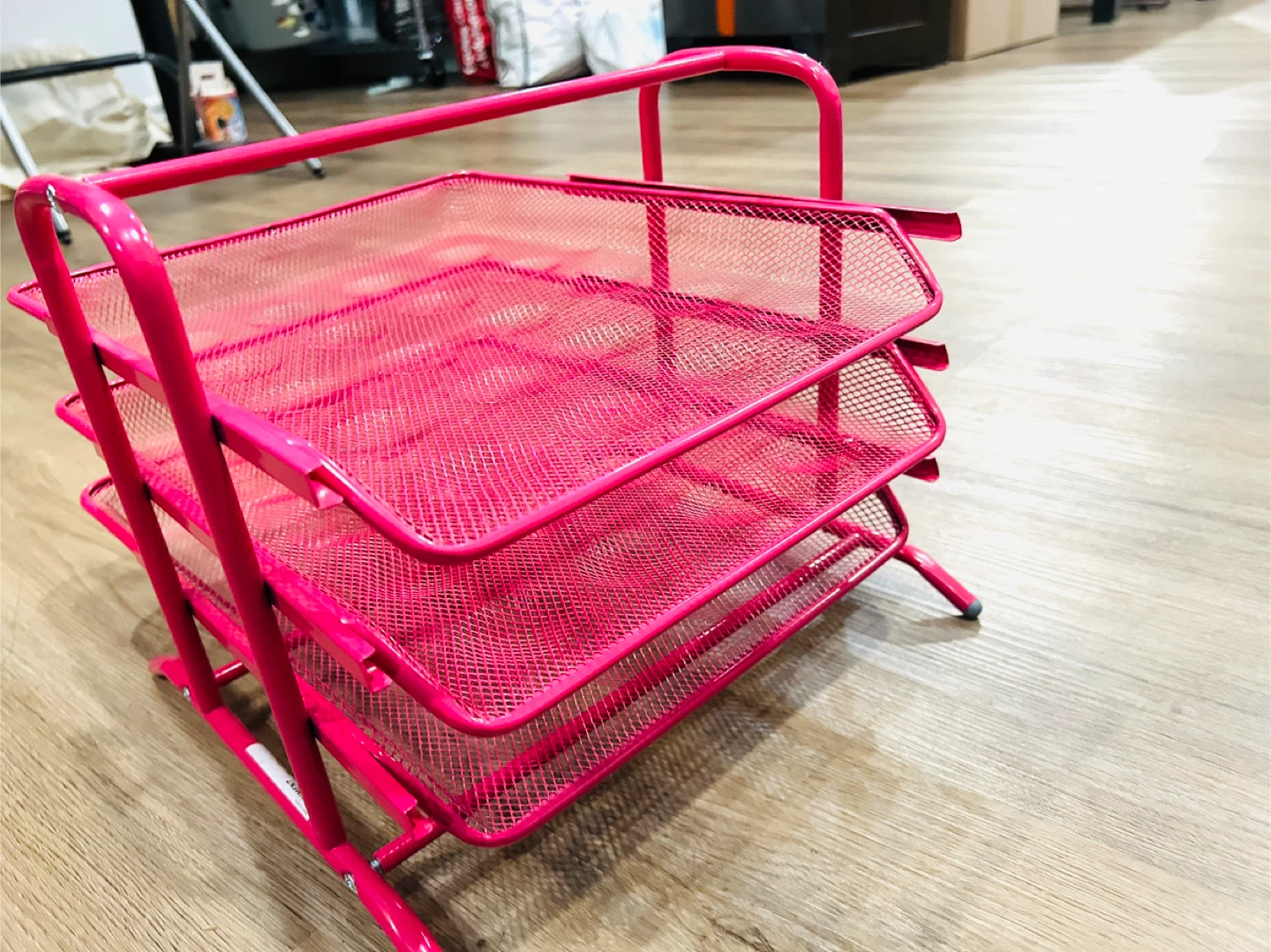 Pink 3-Tier Mesh Desk Organizer Tray