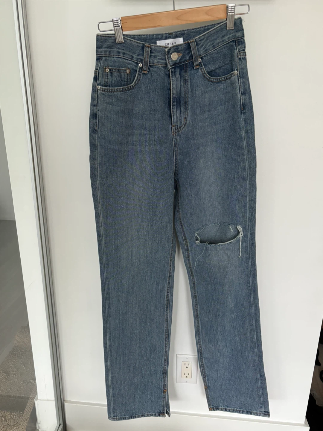 Women's Denim Jeans - Blue, Distressed - photo 2