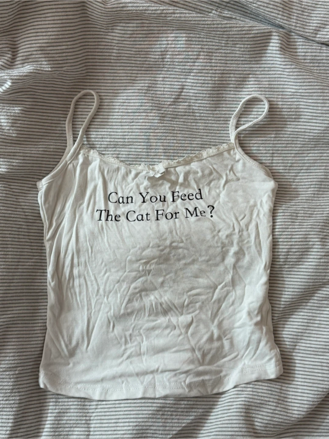 White Graphic Tank Top - Can You Feed The Cat For Me?