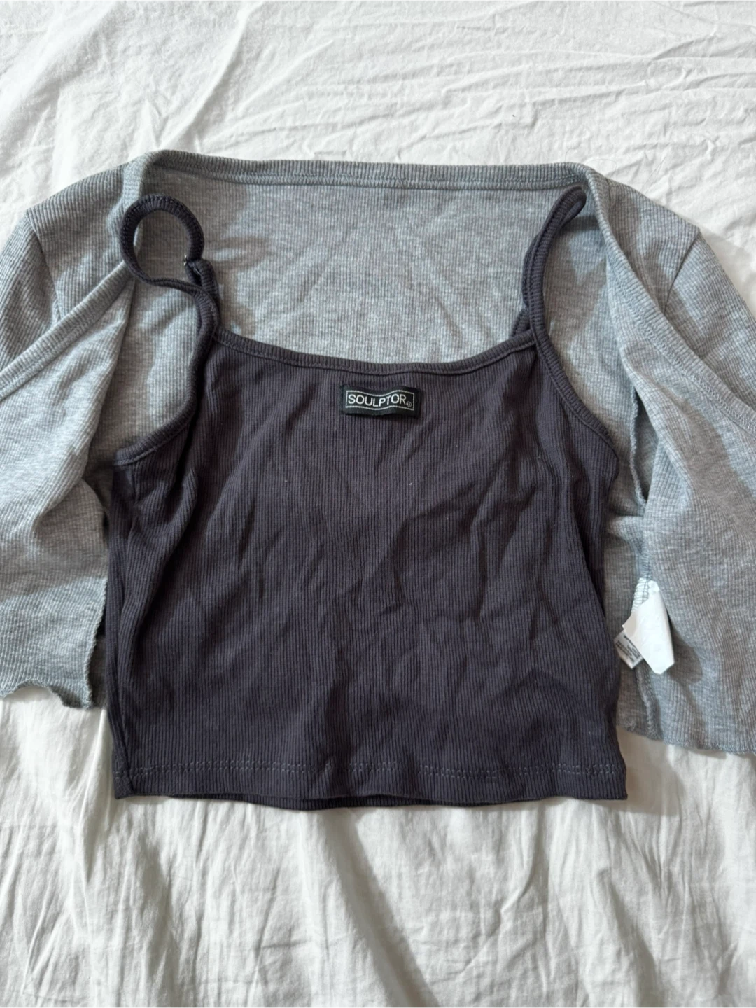 Ribbed Crop Tank Top with Cardigan Set - photo 2