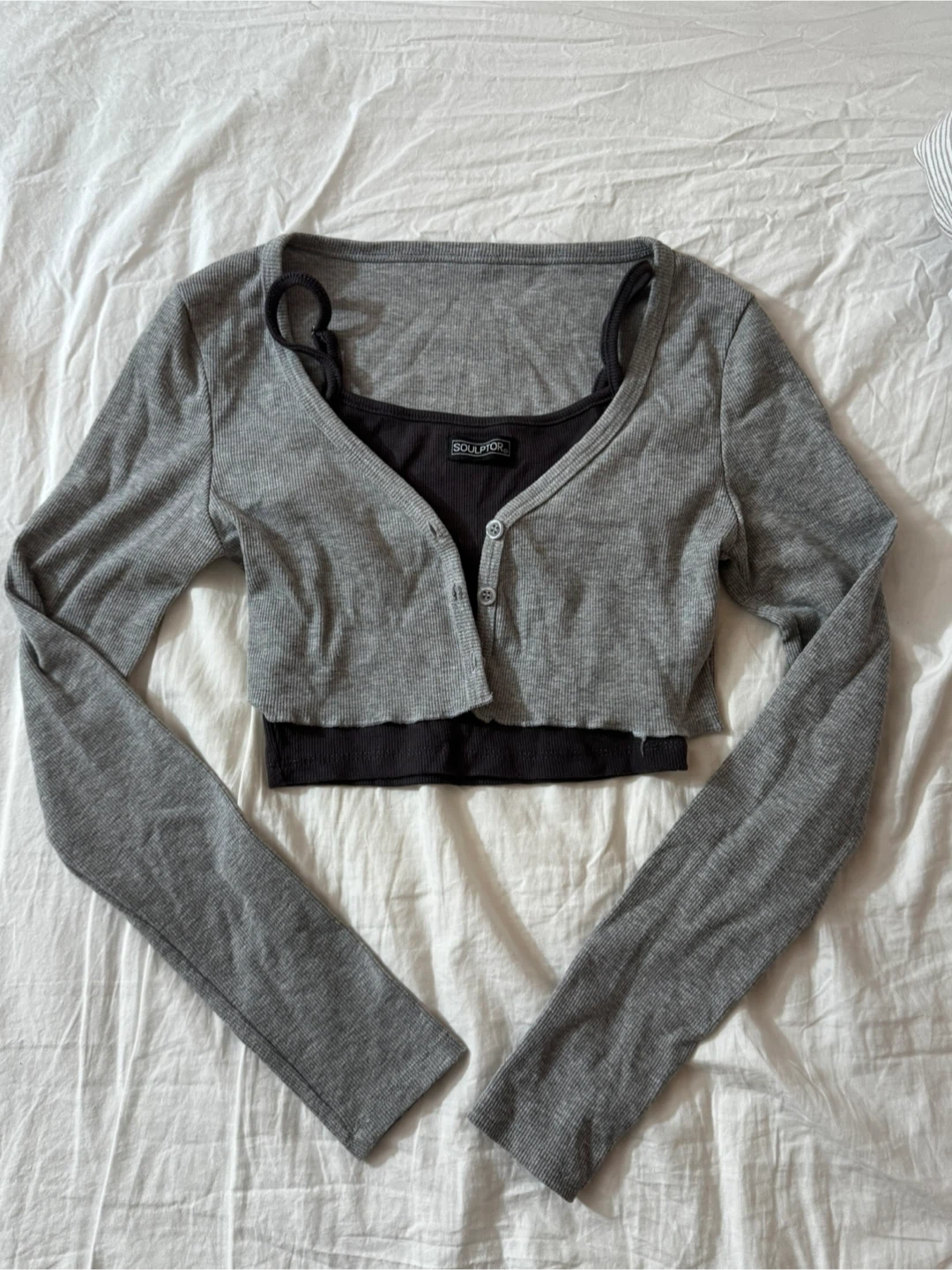 Ribbed Crop Tank Top with Cardigan Set
