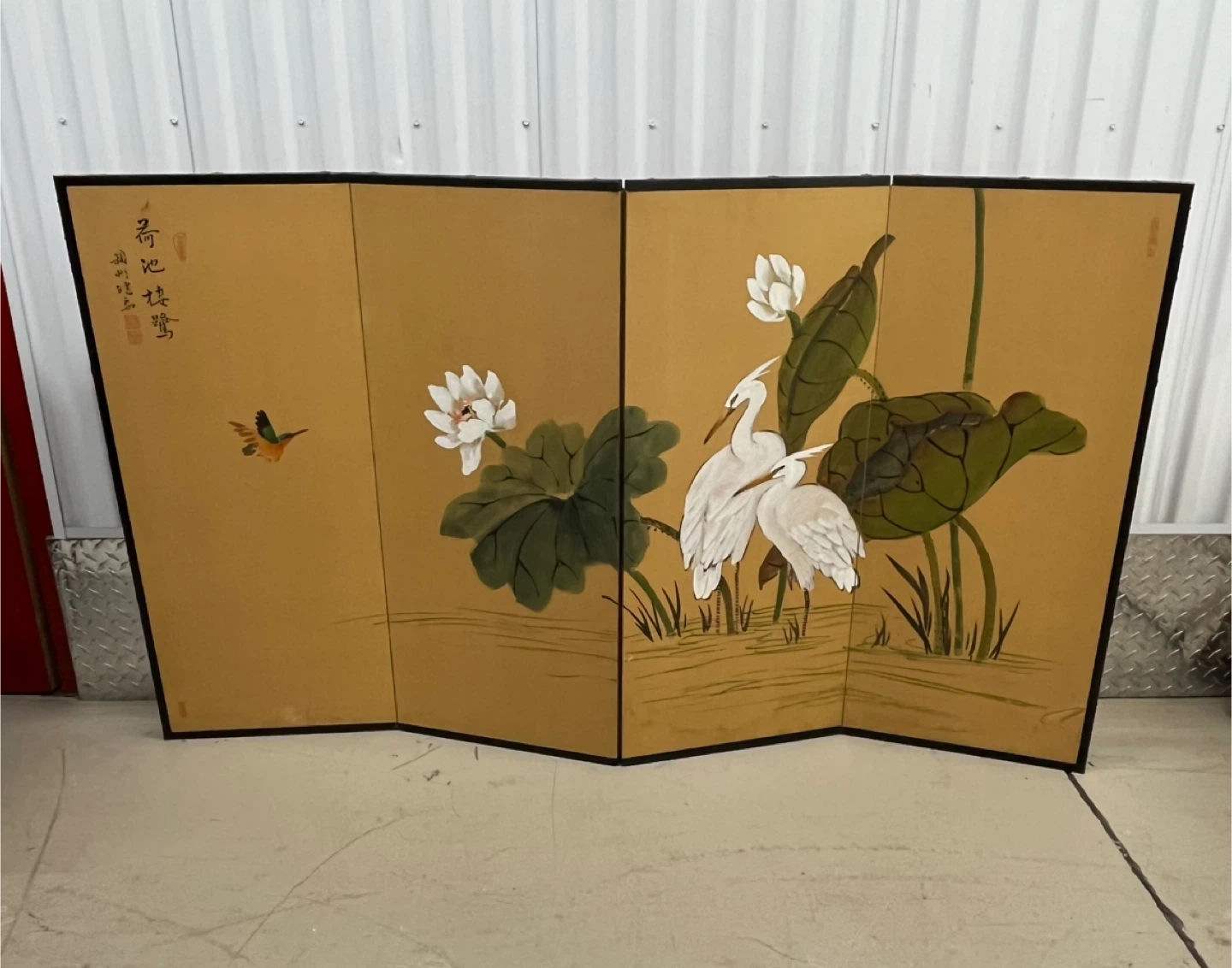 Decorative Four-Panel Screen with Cranes and Lotuses - photo 2