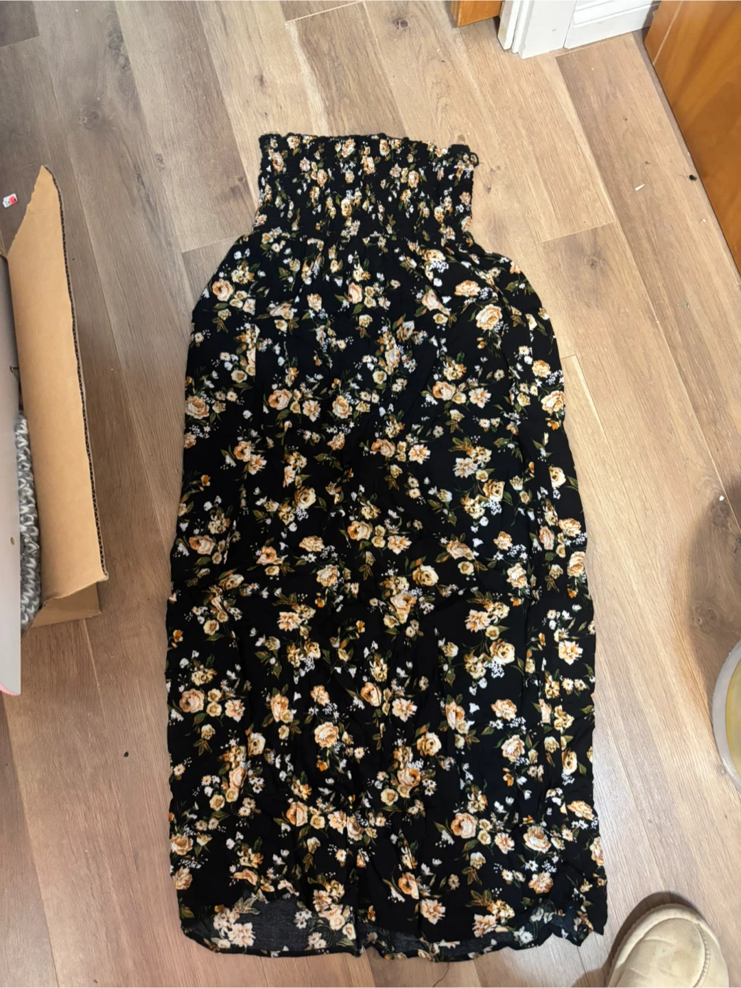 Forever 21 Black Floral Smocked Maxi Dress - Size L