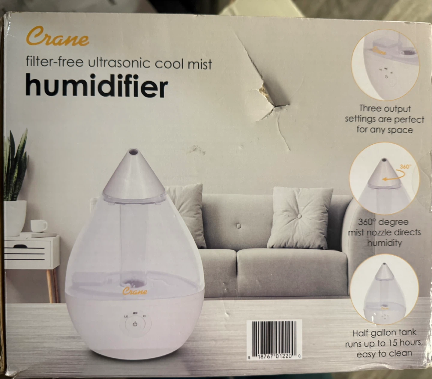 Crane Filter-Free Ultrasonic Cool Mist Humidifier - photo 2