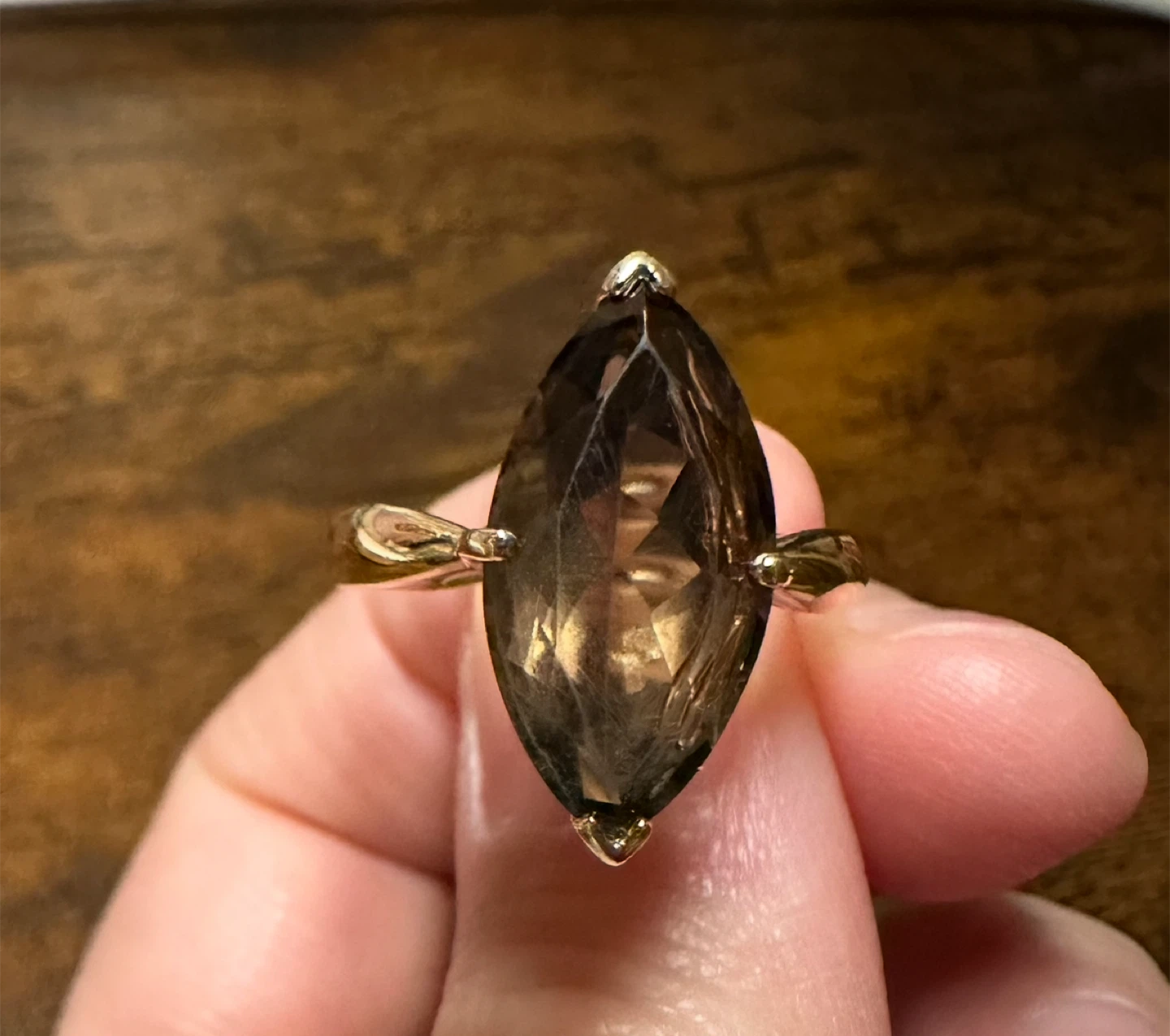 14K Gold Marquise Smokey Topaz Ring