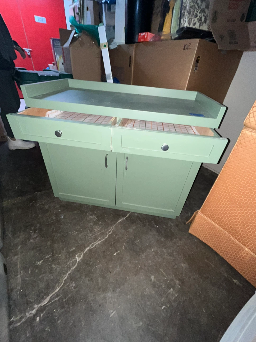 Green Vintage China Cabinet & Base - photo 5