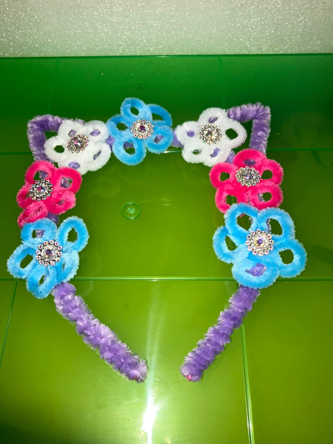 Handmade Pipe Cleaner Headbands with Flowers and Ears