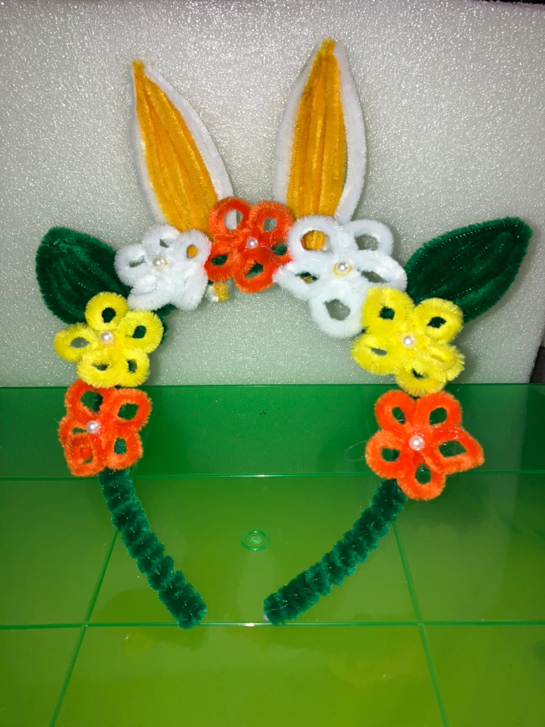 Handmade Pipe Cleaner Headbands with Flowers and Ears - photo 4