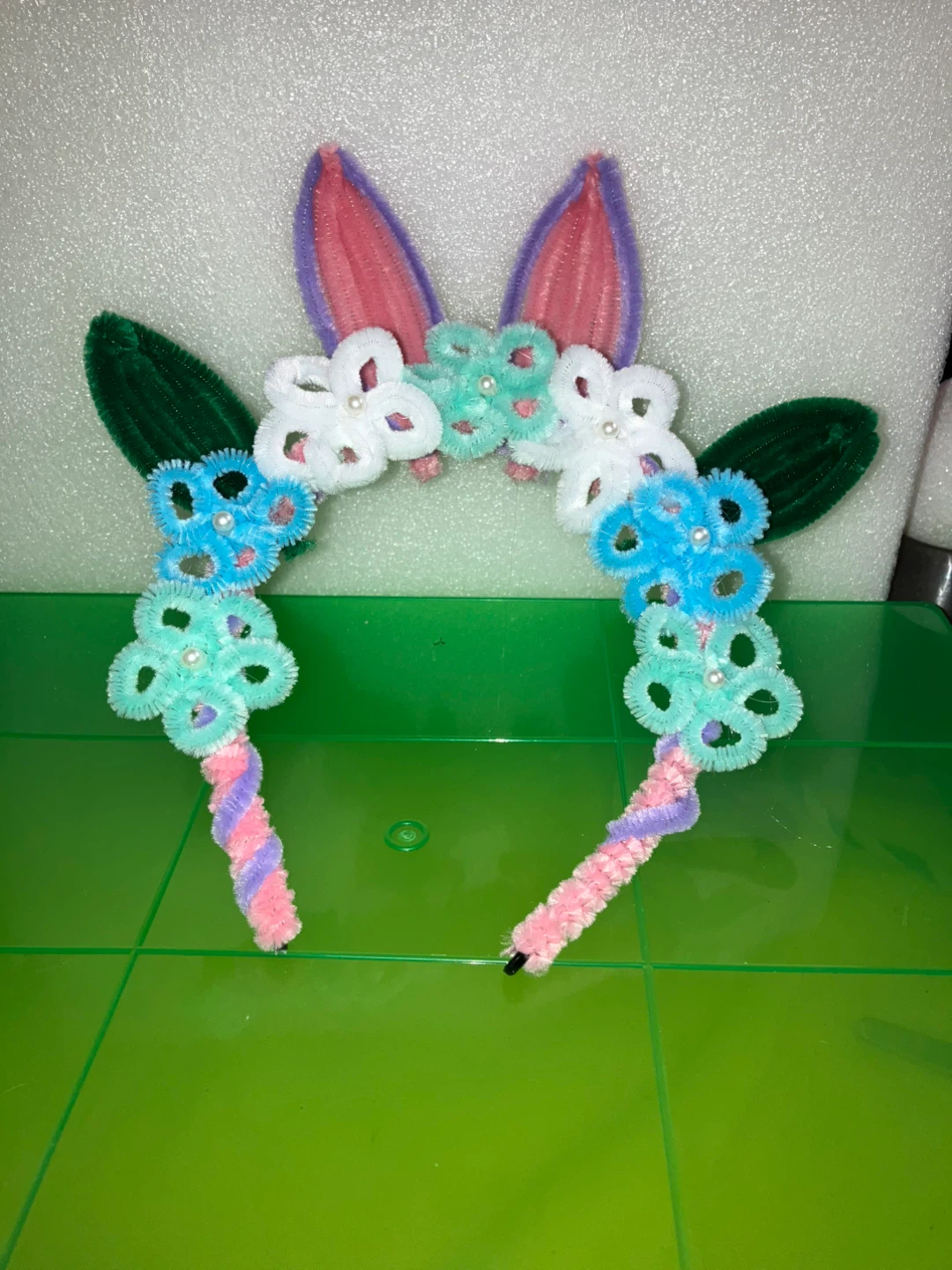 Handmade Pipe Cleaner Headbands with Flowers and Ears - photo 3