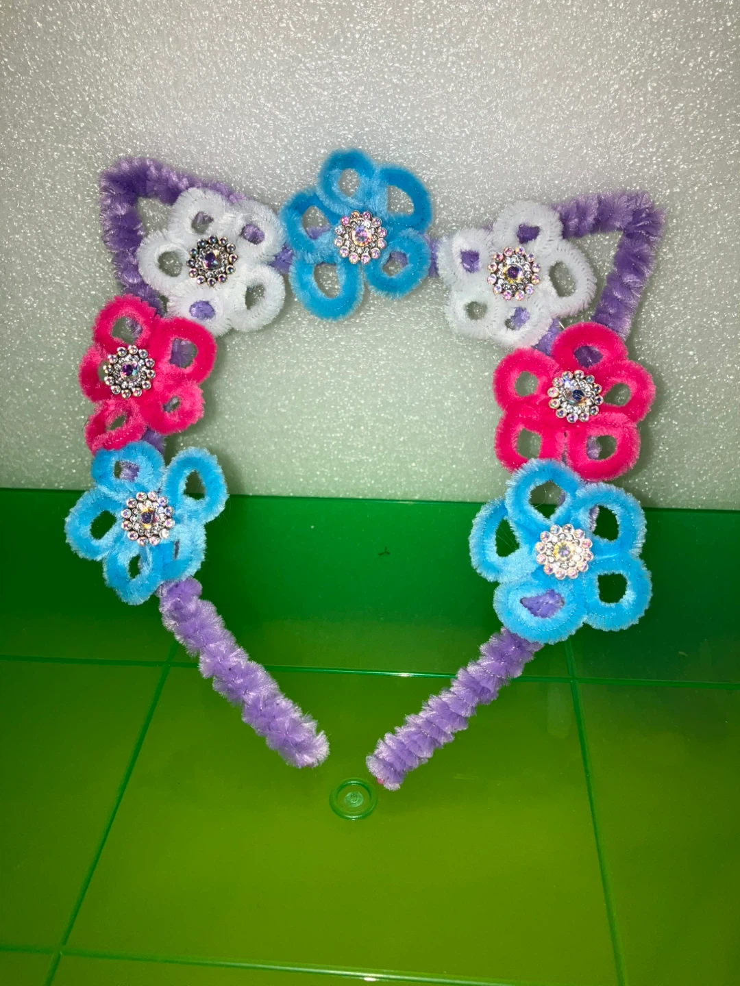Handmade Pipe Cleaner Headbands with Flowers and Ears - photo 2