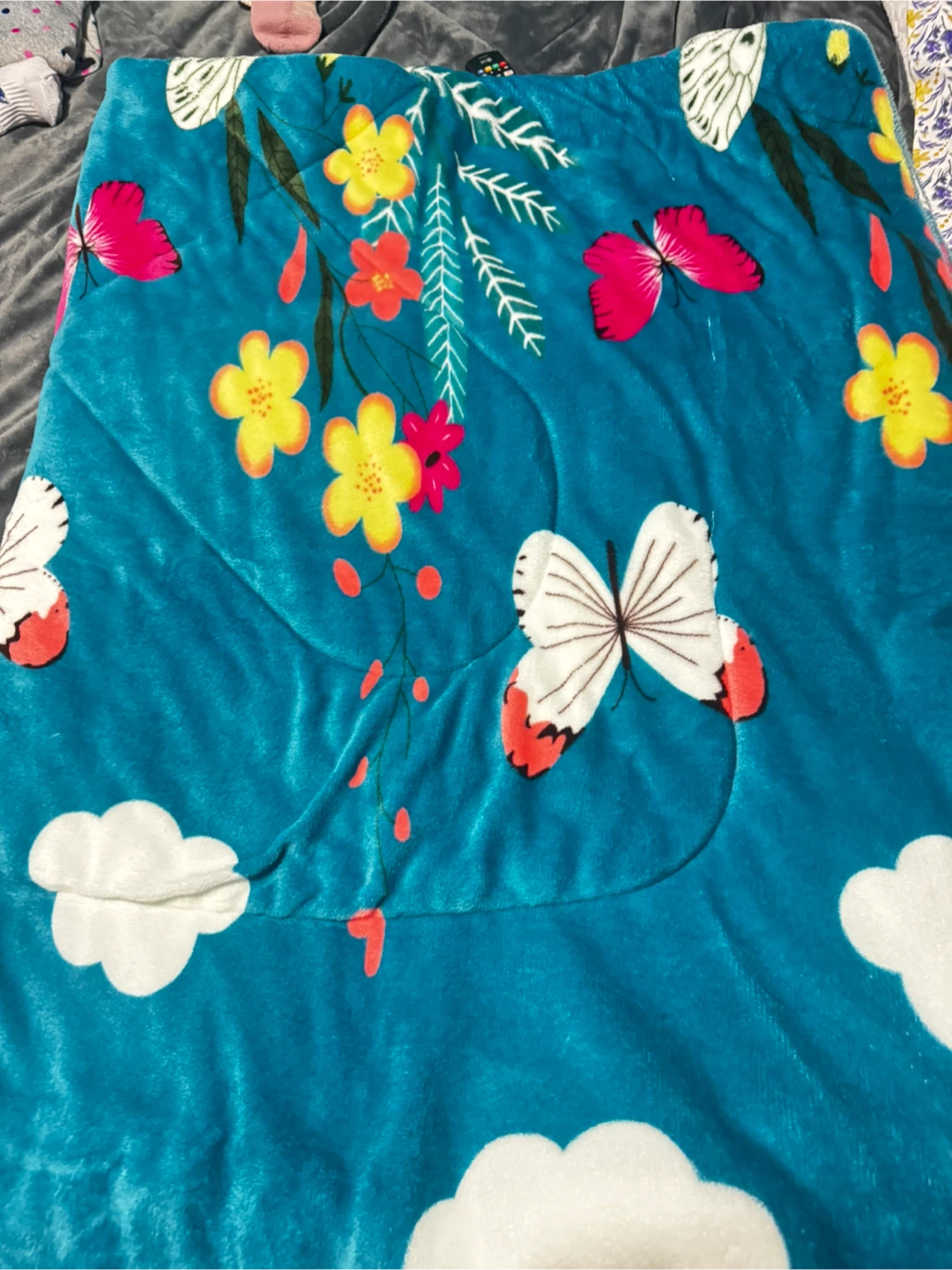 Teal twin  comforter  with Floral and Butterfly Design